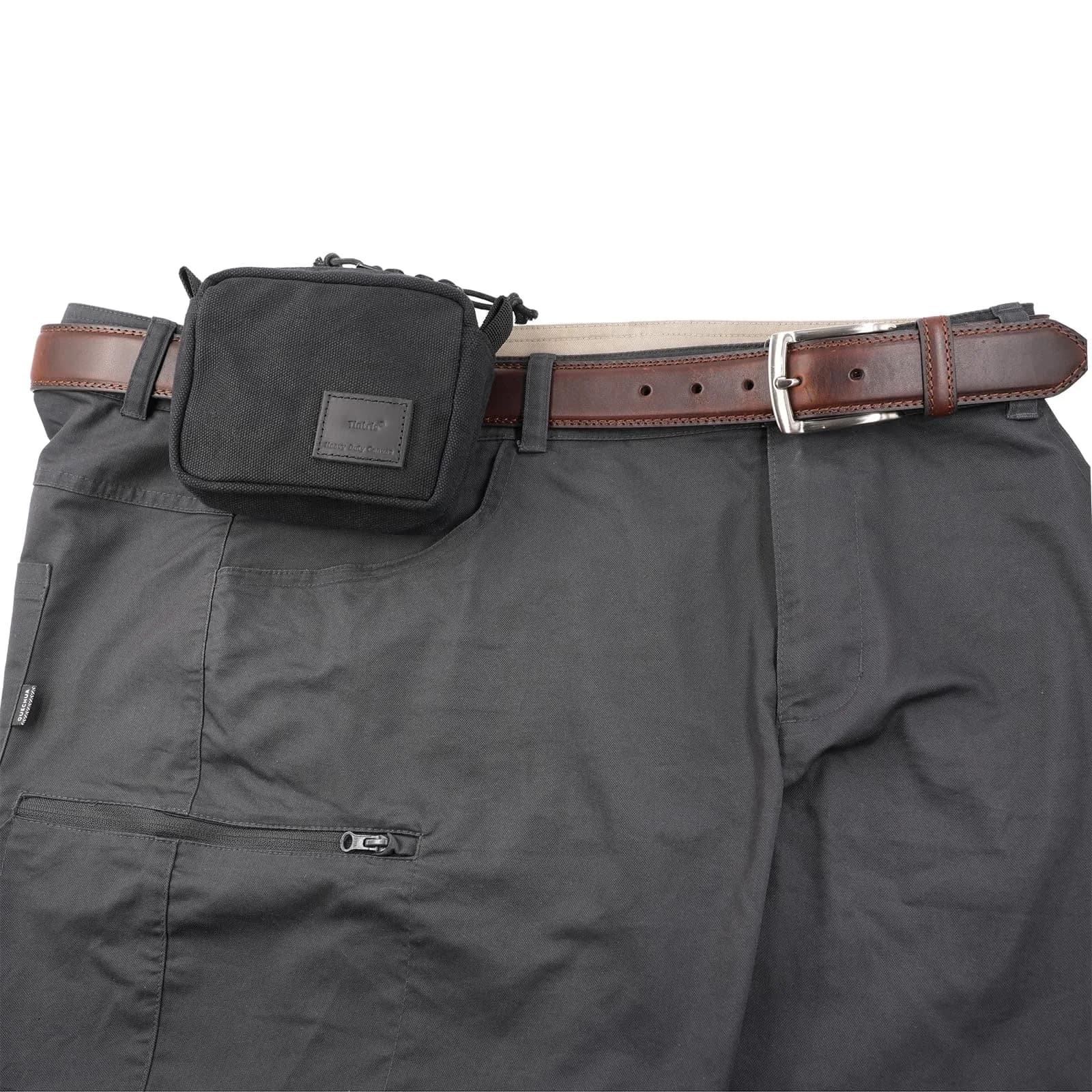 Tintris EDC Belt Pouch Small Black Waxed Canvas | YKK Zipper, Water Resistant, 13cm (5") — Side Gusset Design