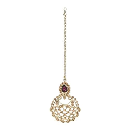 I Jewels Gold Wine Choker Necklace Jewellery Set With Chandbali Earring & Maang Tikka For Women | 3-Piece Set thumbnail 6
