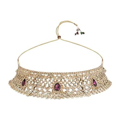I Jewels Gold Wine Choker Necklace Jewellery Set With Chandbali Earring & Maang Tikka For Women | 3-Piece Set thumbnail 2