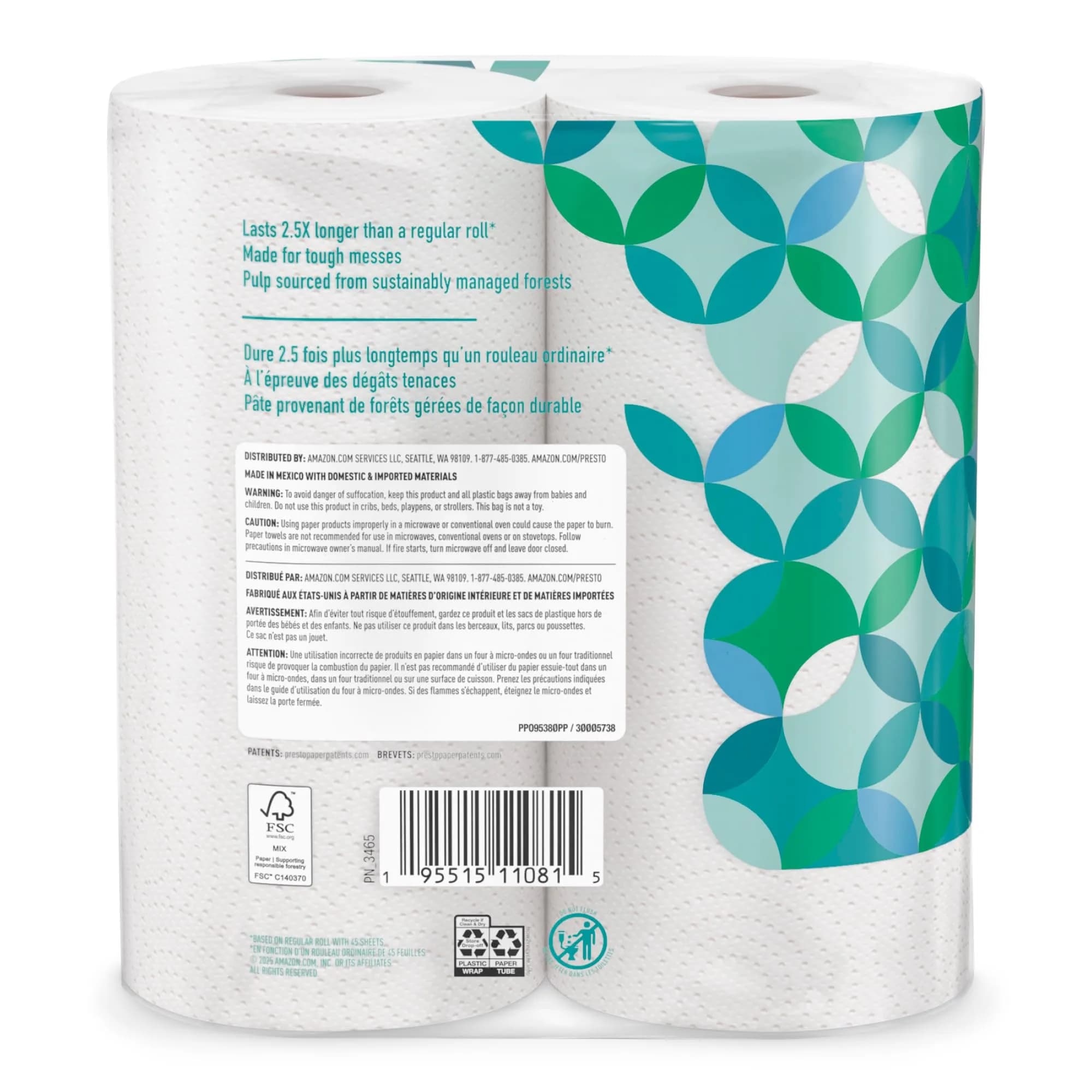 Presto! Flex-a-Size Paper Towels 2-Ply Value Pack (2 Rolls, 128 Sheets/Roll) | Strong Absorbent Kitchen Towels - view 2