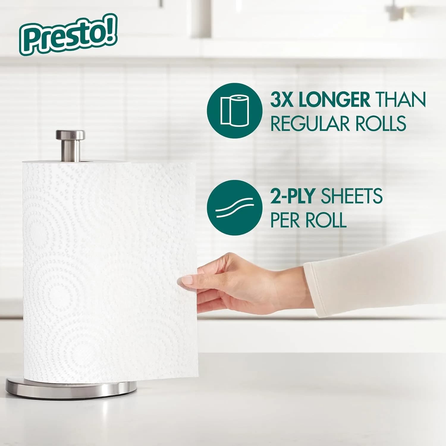 Presto! Flex-a-Size Paper Towels 2-Ply Value Pack (2 Rolls, 128 Sheets/Roll) | Strong Absorbent Kitchen Towels - view 3
