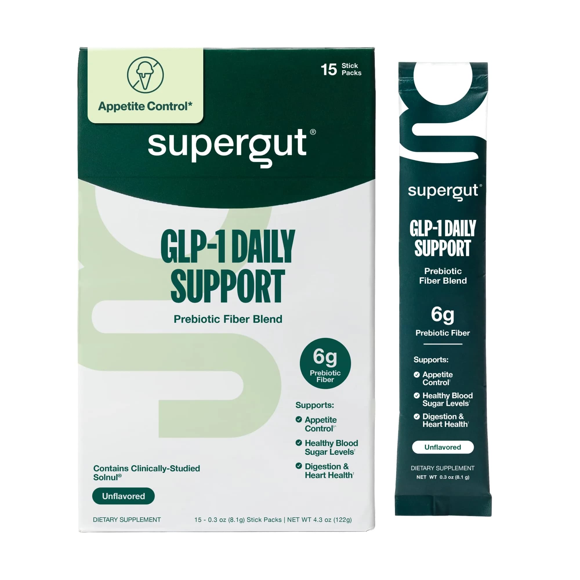 Supergut GLP1 Daily Support High Fiber Supplement Powder, 15 Servings | Sugar-Free Gut Health Drink