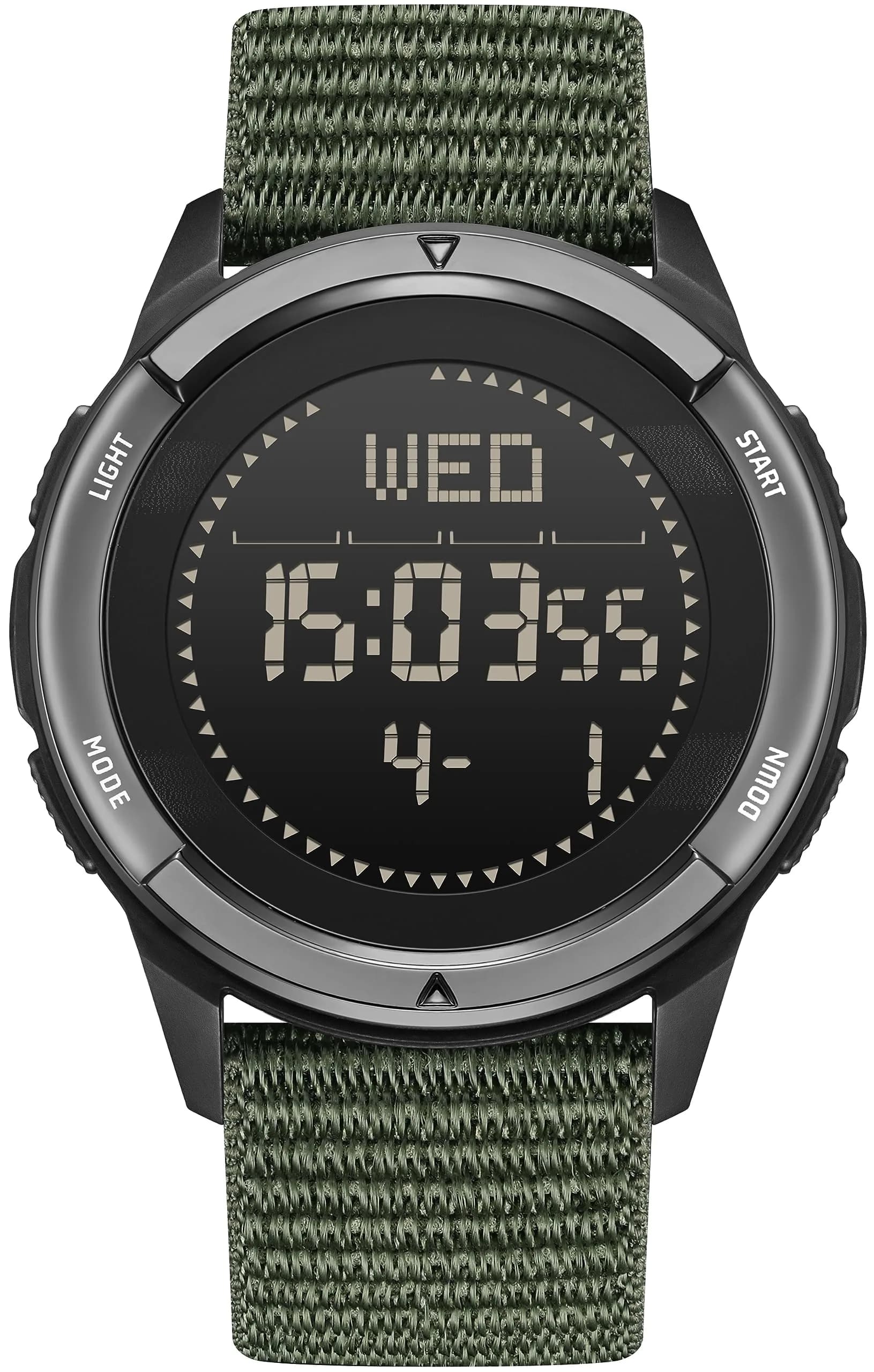 NORTH EDGE Military Watch for Men Tactical Survival Watch | Waterproof, Digital, Durable Nylon Band — Green