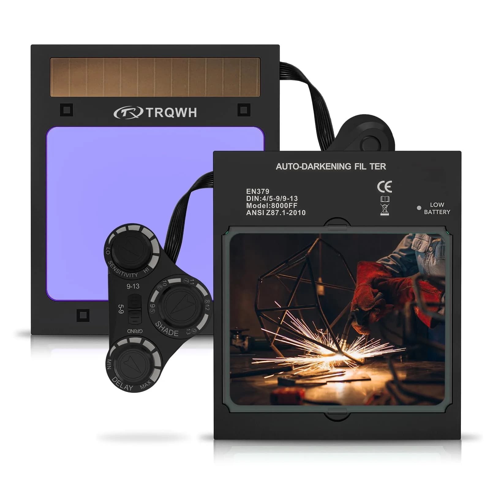 TRQWH Auto Darkening Welding Lens 11.4 x 13.3 cm (4.49 x 5.24in) True Color Solar Powered | 4 Arc Sensor Shade 5-9/9-13 — KTS- LS8000FF