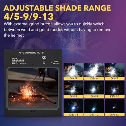 TRQWH Auto Darkening Welding Lens 11.4 x 13.3 cm (4.49 x 5.24in) True Color Solar Powered | 4 Arc Sensor Shade 5-9/9-13 thumbnail 8
