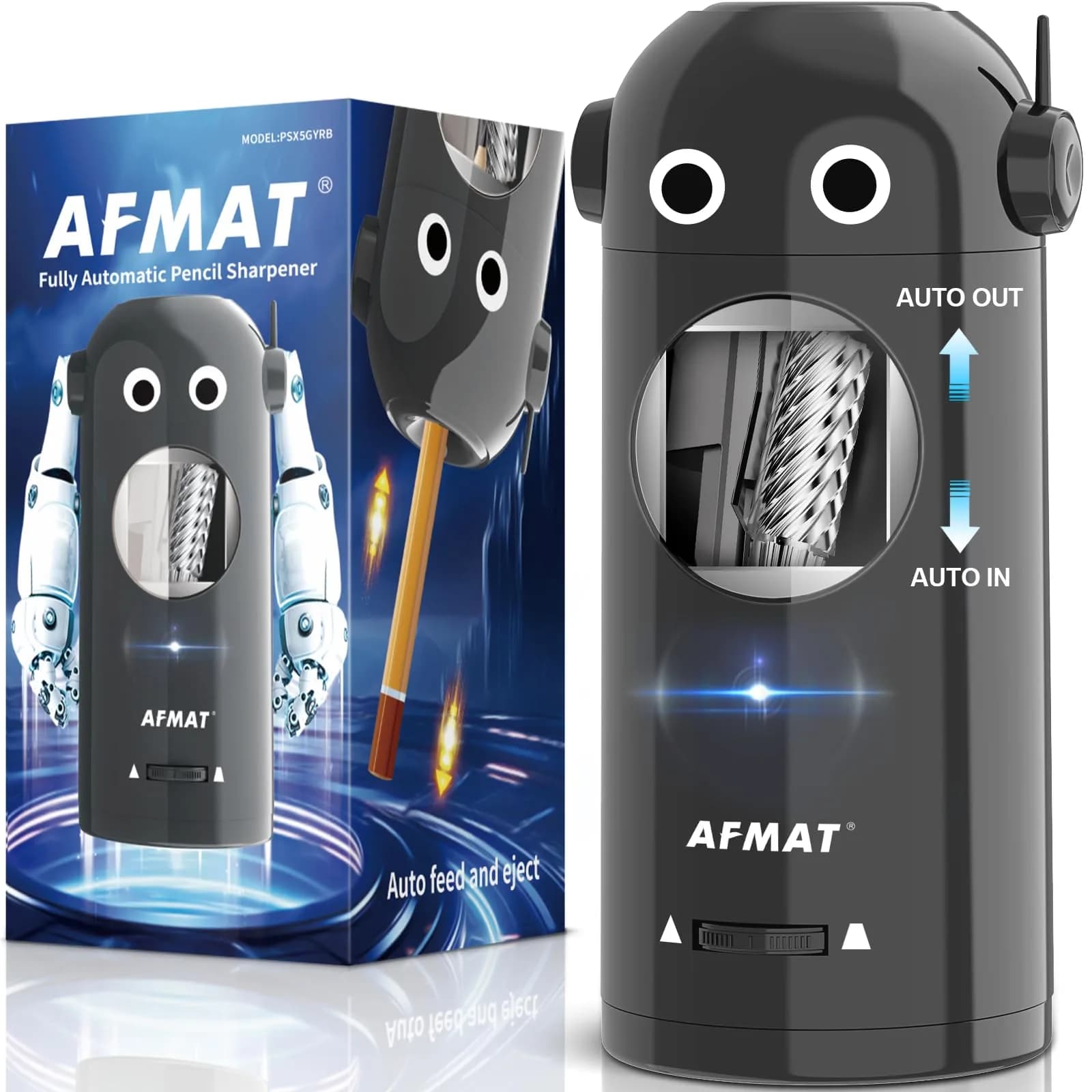 AFMAT Electric Pencil Sharpener for Colored Pencils 7-11.5mm | Fully Automatic Robot, Rechargeable, Safe & Compact — Gray