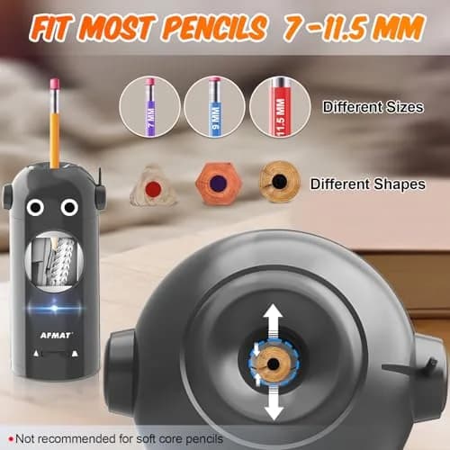 AFMAT Electric Pencil Sharpener for Colored Pencils 7-11.5mm | Fully Automatic Robot, Rechargeable, Safe & Compact thumbnail 3
