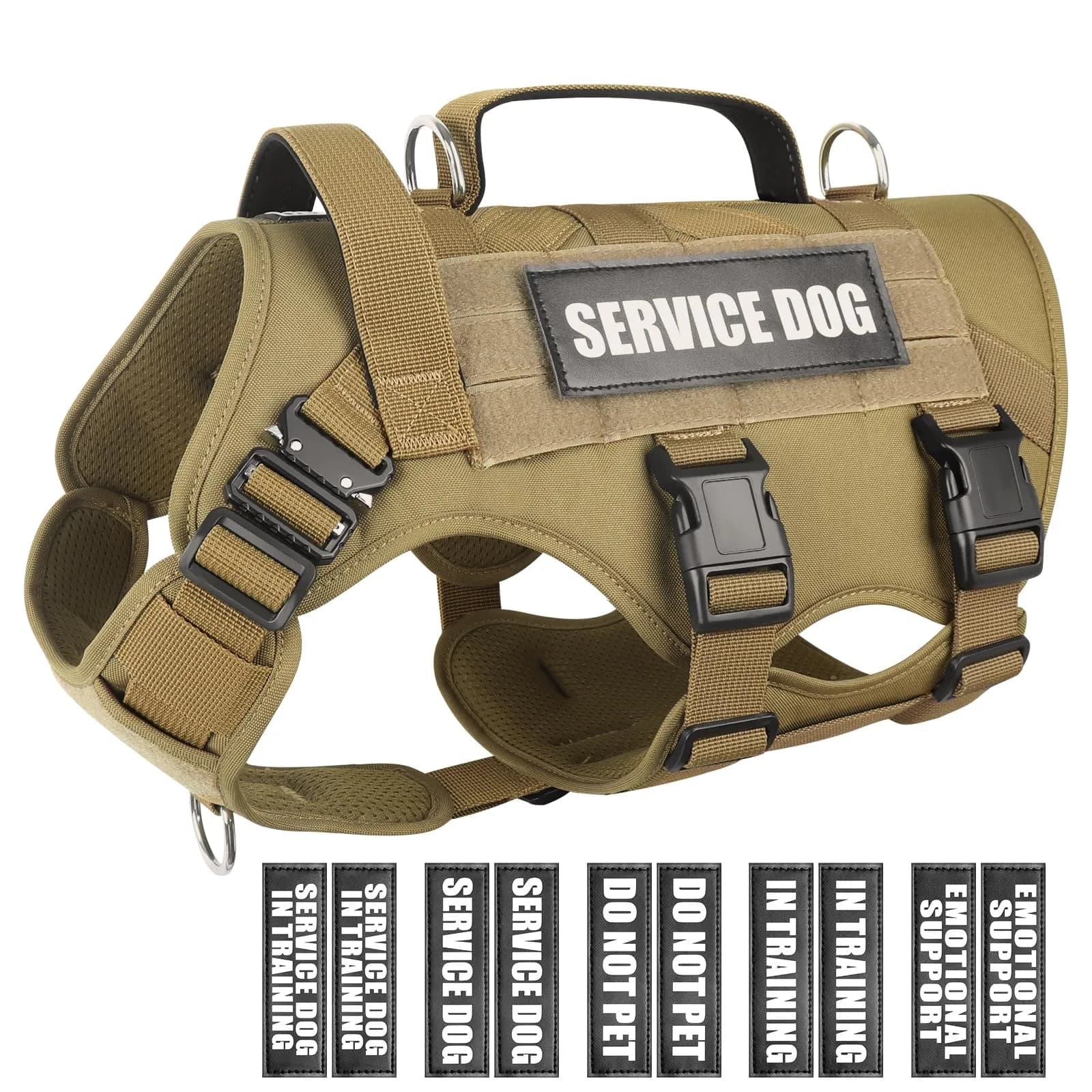 WINSEE Tactical Service Dog Vest Harness for Large Dogs | Heavy Duty MOLLE Vest with 10 Patches, No-Pull Training Walking Harness - main product image