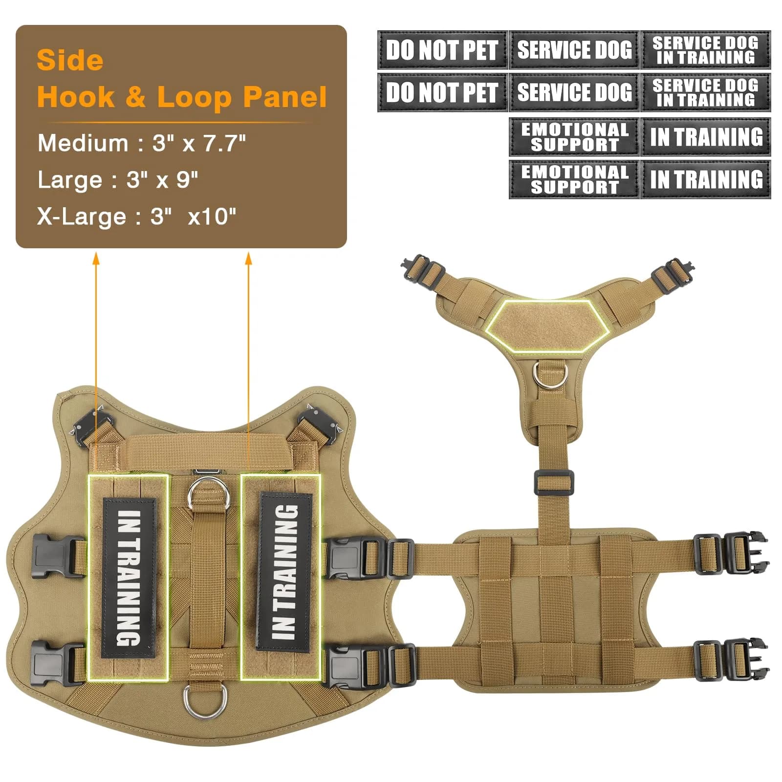 WINSEE Tactical Service Dog Vest Harness for Large Dogs | Heavy Duty MOLLE Vest with 10 Patches, No-Pull Training Walking Harness - view 5