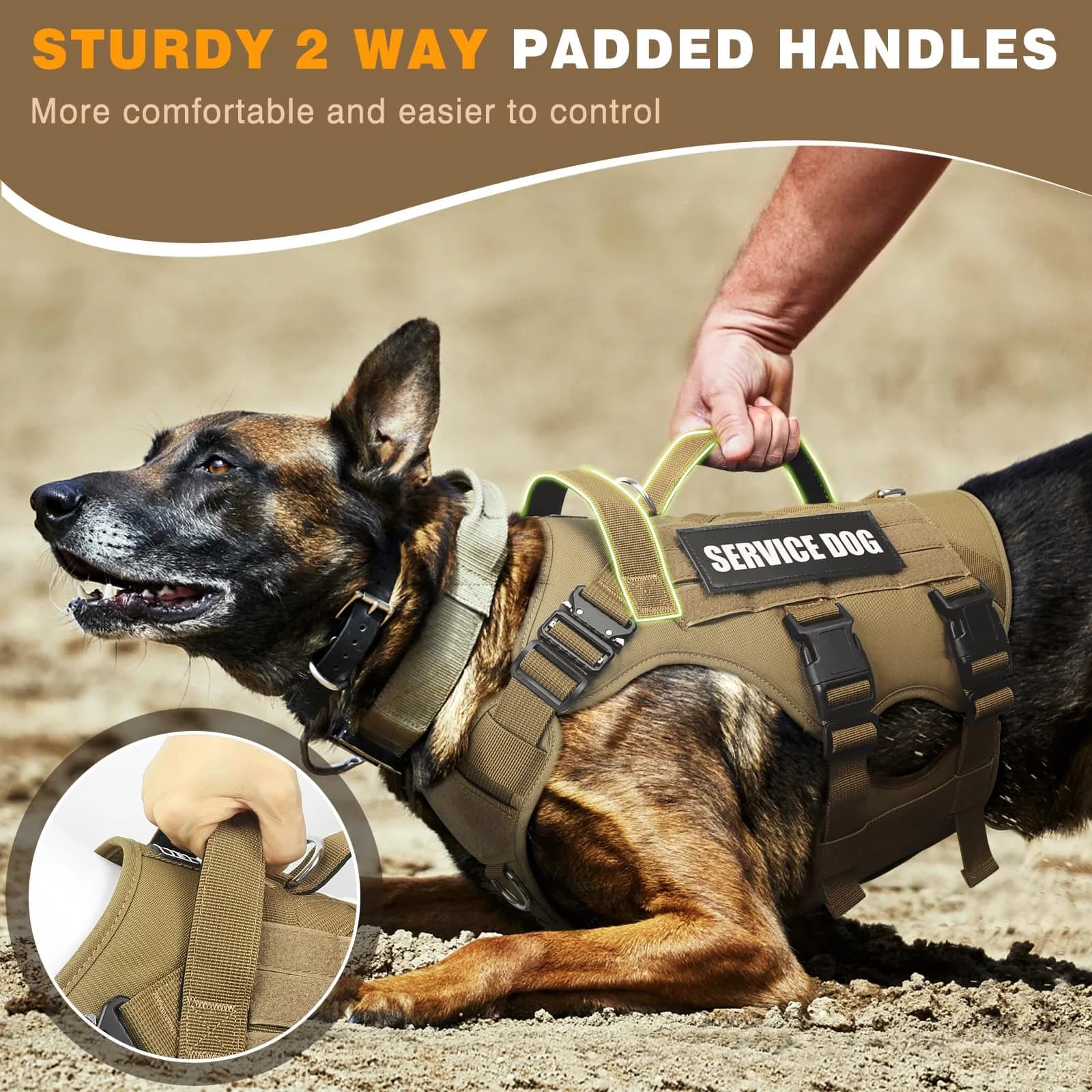 WINSEE Tactical Service Dog Vest Harness for Large Dogs | Heavy Duty MOLLE Vest with 10 Patches, No-Pull Training Walking Harness - view 6