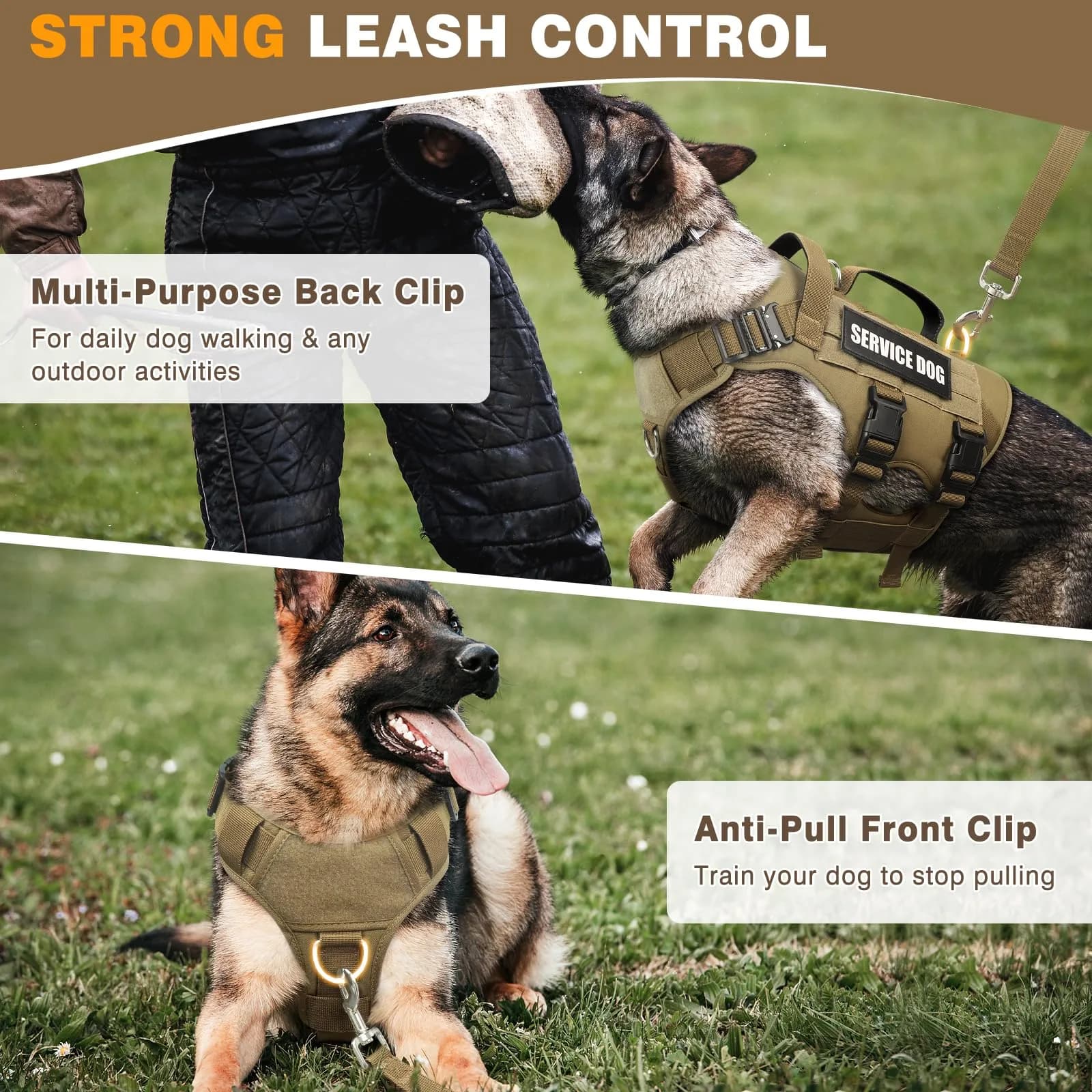 WINSEE Tactical Service Dog Vest Harness for Large Dogs | Heavy Duty MOLLE Vest with 10 Patches, No-Pull Training Walking Harness - view 4