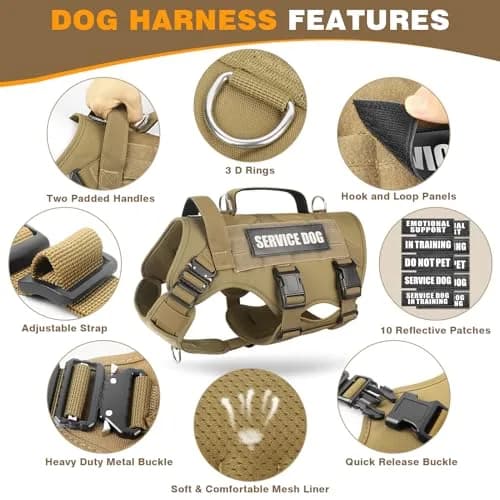 WINSEE Tactical Service Dog Vest Harness for Medium Dogs | No-Pull Heavy Duty with 10 Patches, 22-34" Chest thumbnail 3