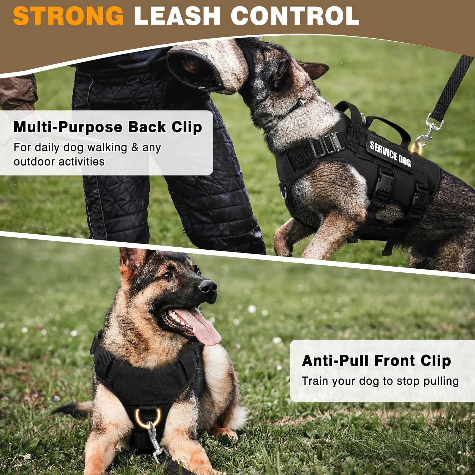 WINSEE Tactical Service Dog Vest Harness for Large Dogs | Heavy Duty MOLLE Vest with 10 Patches, No-Pull Front Clip, 24-39 inch Chest - view 4