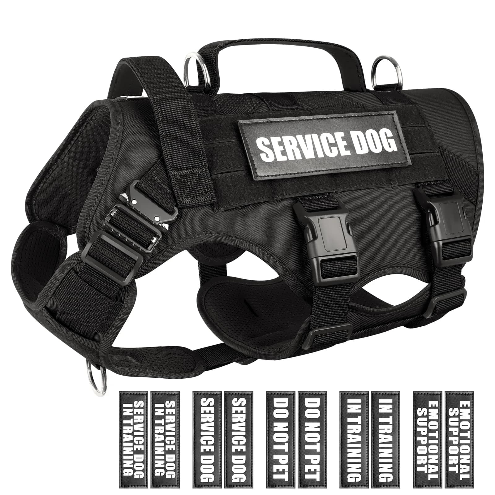 WINSEE Tactical Service Dog Vest Harness for Large Dogs | Heavy Duty MOLLE Vest with 10 Patches, No-Pull Front Clip, 24-39 inch Chest - main product image