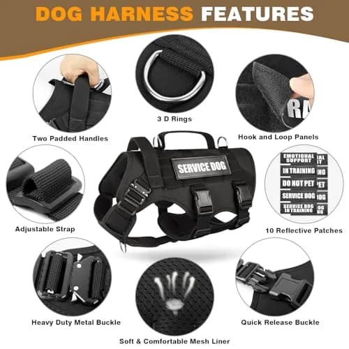 WINSEE Tactical Service Dog Vest Harness for Large Dogs | Heavy Duty MOLLE Vest with 10 Patches, No-Pull Front Clip, 24-39 inch Chest thumbnail 3