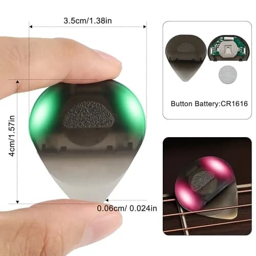 tiaotyu Auto LED Glowing Guitar Picks 0.6mm | Replaceable Battery, Dazzling Light Show for Guitarists thumbnail 6