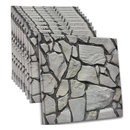 szgwtk 3D Faux Stone Wall Panels Peel and Stick, 10PCS Self Adhesive Waterproof 3D Wallpaper, 11.8"x11.8" Textured Decorative Wall Panels (Grey) thumbnail 1