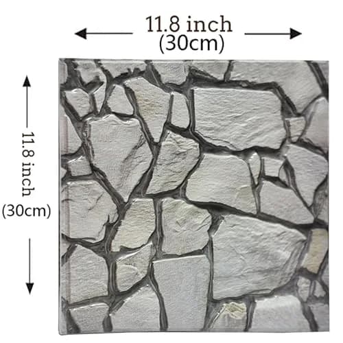 szgwtk 3D Faux Stone Wall Panels Peel and Stick, 10PCS Self Adhesive Waterproof 3D Wallpaper, 11.8"x11.8" Textured Decorative Wall Panels (Grey) thumbnail 2