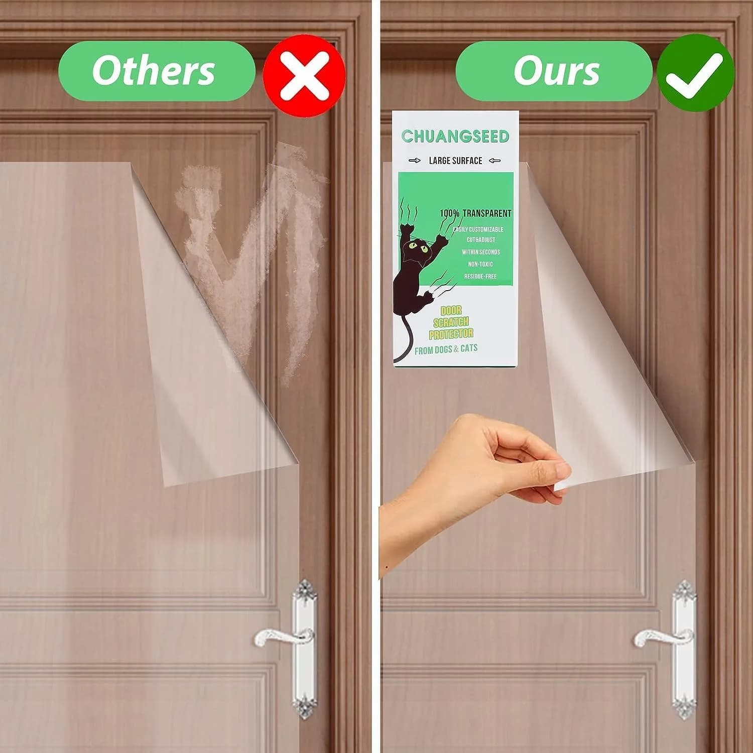 CHUANGSEED 200" x 12" Clear Pet Door Protector - Stops Pet Scratching on Doors & Frames - view 4