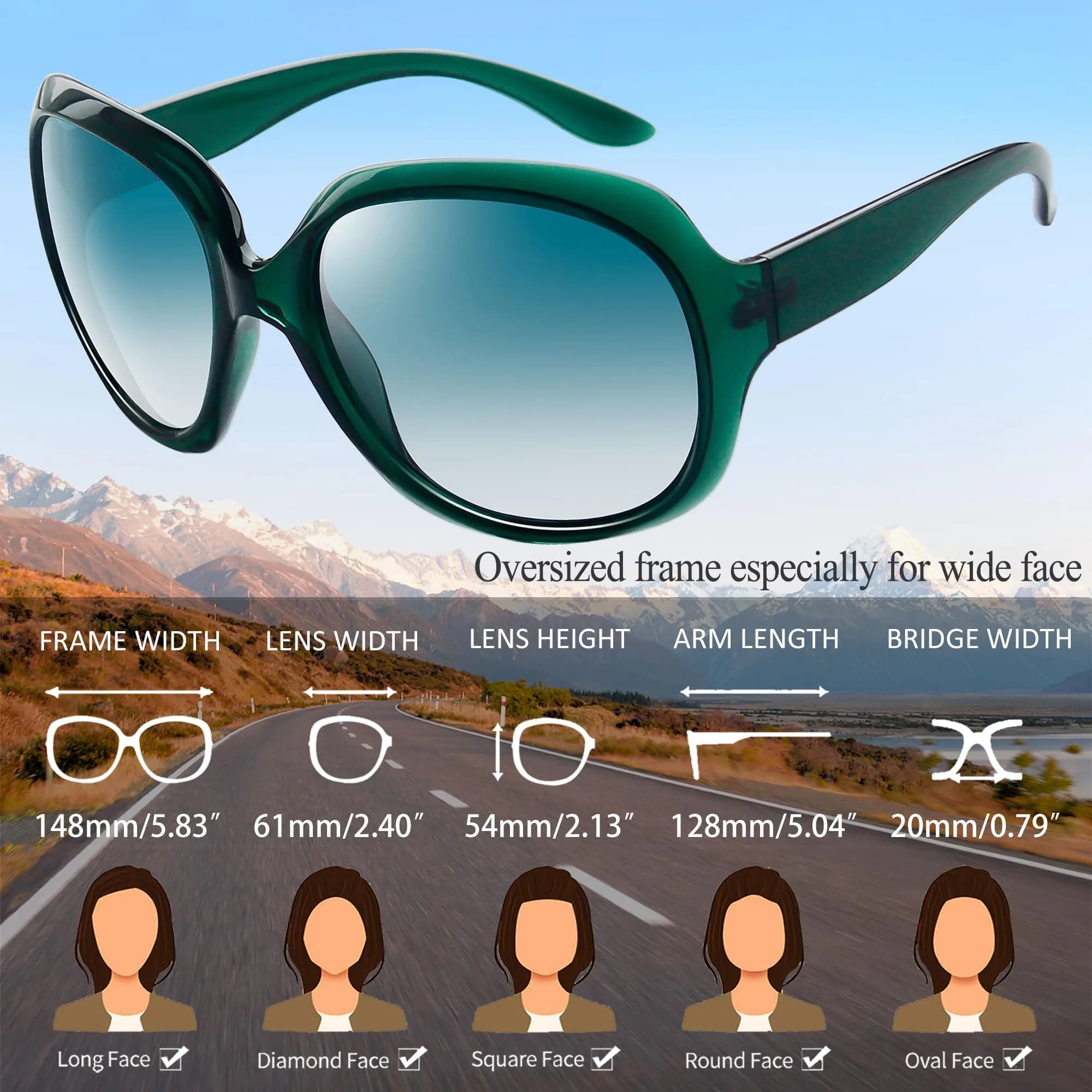 Joopin Oversized Butterfly Sunglasses for Women - D18 Black + Clear Green Polarized UV400 - view 4
