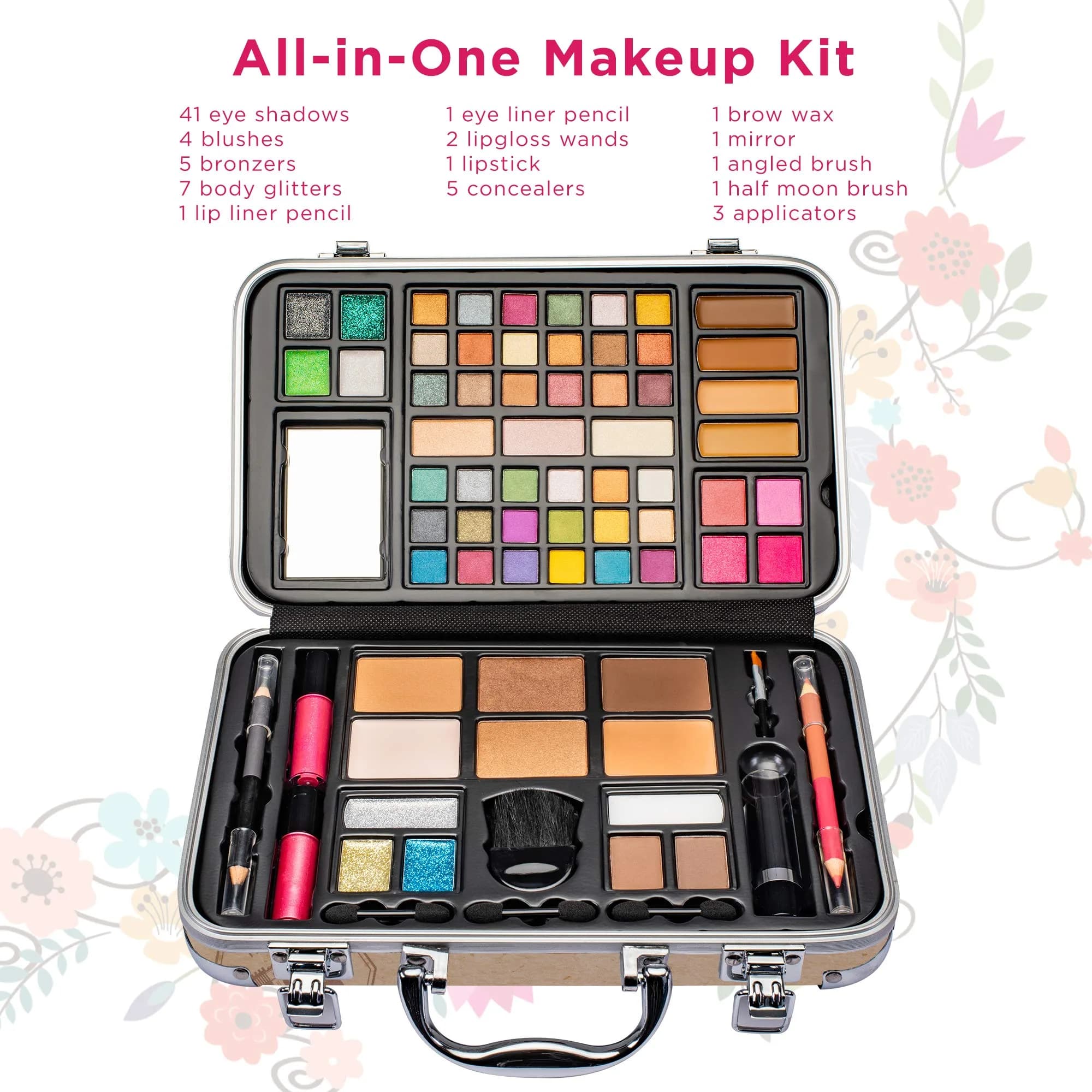 Vokai Makeup Kit Gift Set - 41 Eyeshadows, 7 Body Glitters, 1 Lip Liner Pencil, 1 Lipsticks, 4 Blushes, 1 Eye Liner Pencil, 5 Concealers, 2 Lip Gloss, 5 Bronzers, Mirror | Complete Cosmetic Collection - view 2