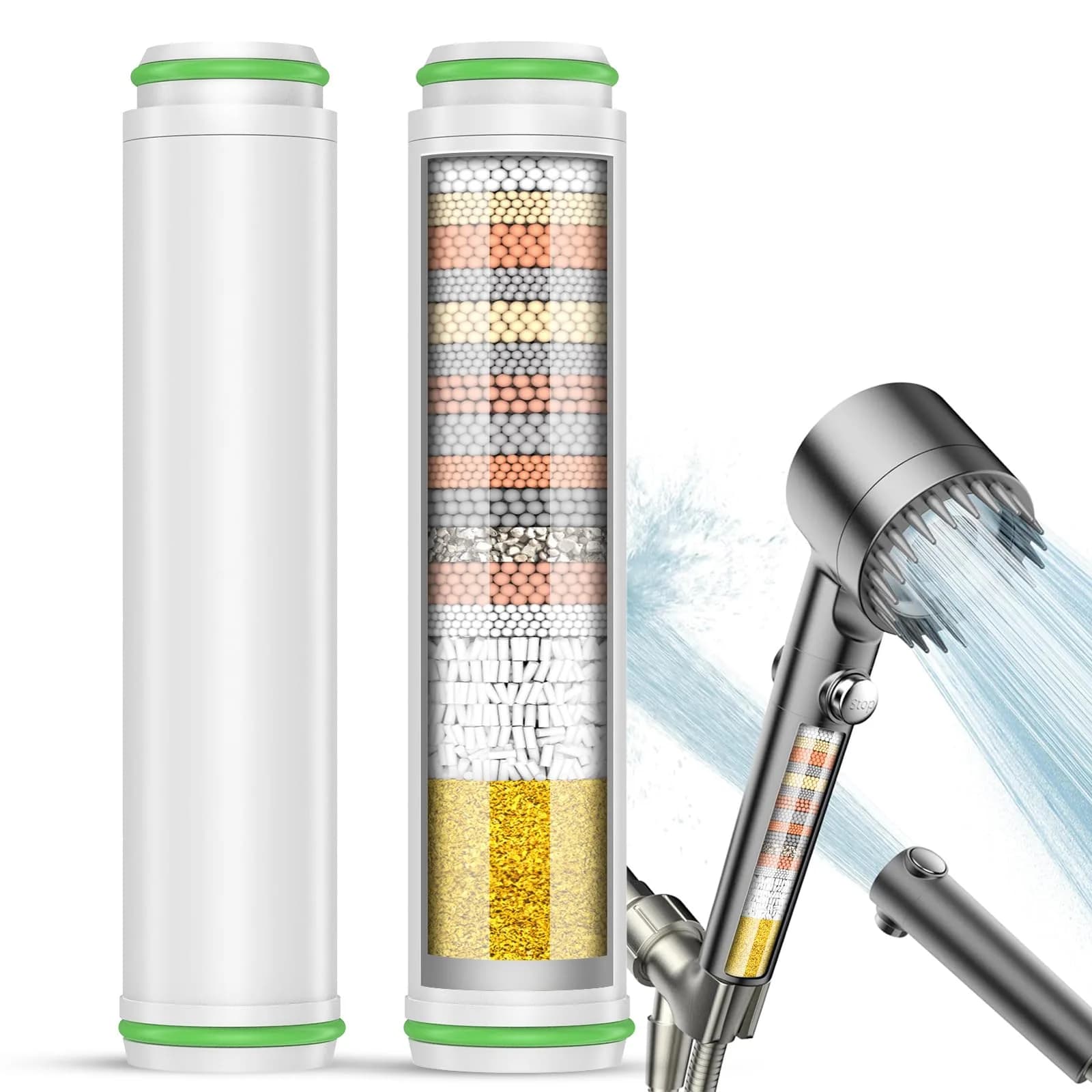 PWERAN Shower Filter 2 Pack | 18-Layer Hard Water Filtration for Skin & Hair — White
