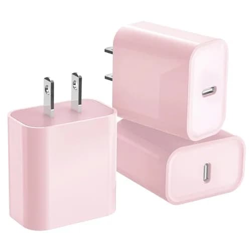 DelTucci 3Pack Pink USB C Charge Block | 20W PD Fast Charger for iPhone & Android thumbnail 1