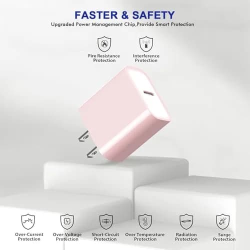 DelTucci 3Pack Pink USB C Charge Block | 20W PD Fast Charger for iPhone & Android thumbnail 2