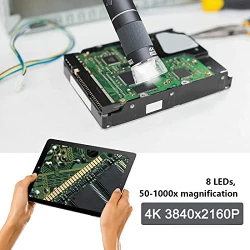 Jiusion 4K 50-1000x WiFi USB Digital Handheld Microscope with Metal Stand | 4K HD, Wireless & Wired, 8 LED Lights, Compatible with Windows, Mac, Android, iPhone thumbnail 4