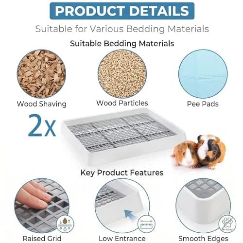 WUWEOT 2 Pack Large Rabbit Litter Box 37cm (14.5"L x 11.7"W x 2.6"H) | Shallow Bunny Restroom with Grate thumbnail 5
