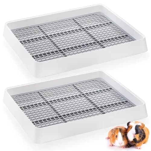 WUWEOT 2 Pack Large Rabbit Litter Box 37cm (14.5"L x 11.7"W x 2.6"H) | Shallow Bunny Restroom with Grate thumbnail 1