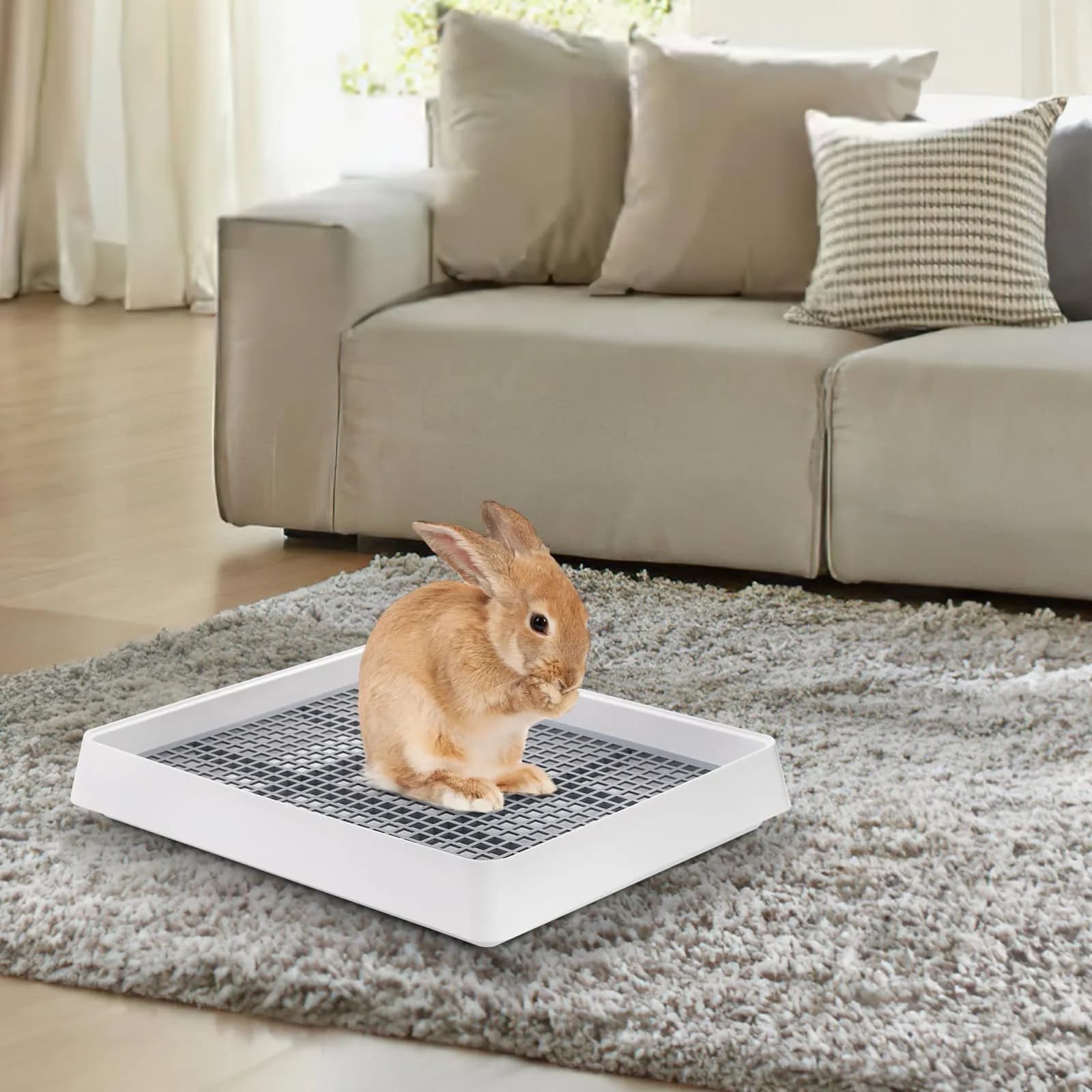 WUWEOT 2 Pack Large Rabbit Litter Box 37cm (14.5"L x 11.7"W x 2.6"H) | Shallow Bunny Restroom with Grate - view 8