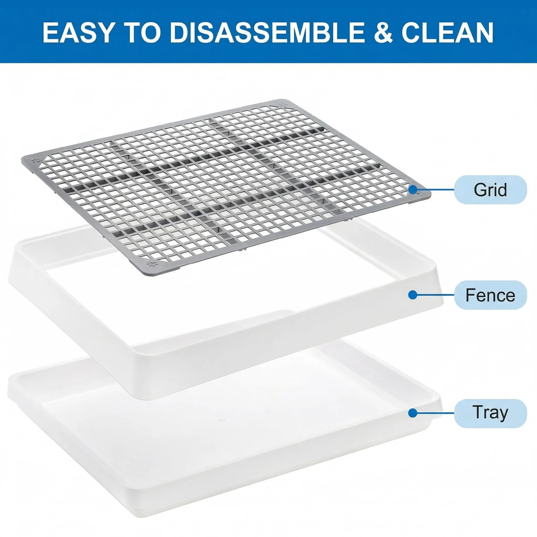 WUWEOT 2 Pack Large Rabbit Litter Box 37cm (14.5"L x 11.7"W x 2.6"H) | Shallow Bunny Restroom with Grate - view 4