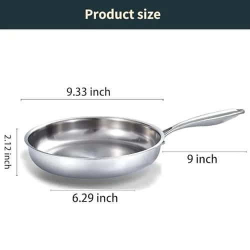 DELARLO Tri-ply Stainless Steel Frying Pan with Lid 8 Inch | Oven Safe, Induction Compatible, Heavy Duty thumbnail 5