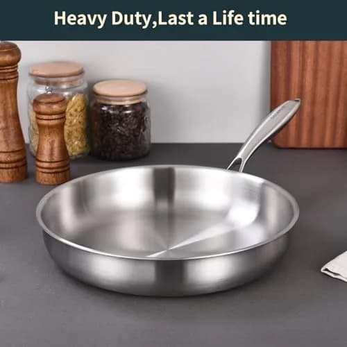 DELARLO Tri-ply Stainless Steel Frying Pan with Lid 8 Inch | Oven Safe, Induction Compatible, Heavy Duty thumbnail 6