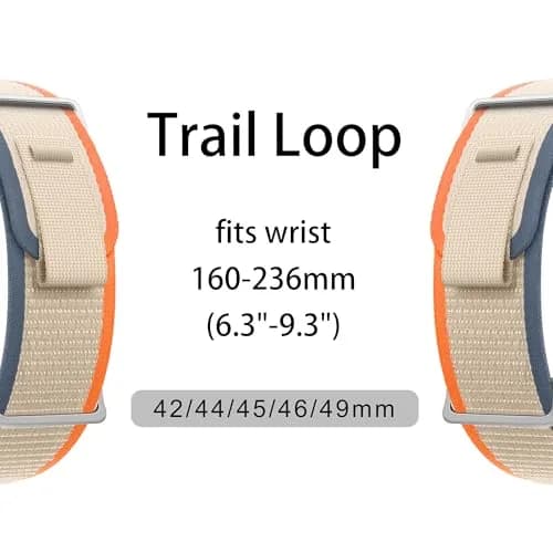 Charmmily Trail Loop Sport Band for Apple Watch Ultra 2/49mm, Series 10/46mm, 9/8/7/6/SE 45mm, 44mm, 42mm - Orange/Beige Woven Nylon thumbnail 3