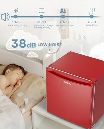 Upstreman 1.7 Cu.ft Mini Fridge with Freezer, Red-FR17 | Compact, Energy-Efficient, Quiet for Dorm & Office thumbnail 5