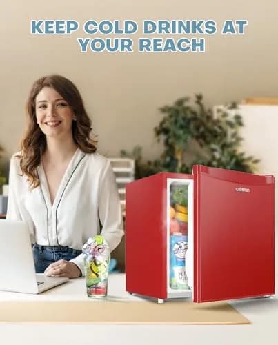 Upstreman 1.7 Cu.ft Mini Fridge with Freezer, Red-FR17 | Compact, Energy-Efficient, Quiet for Dorm & Office thumbnail 8