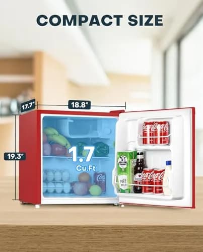 Upstreman 1.7 Cu.ft Mini Fridge with Freezer, Red-FR17 | Compact, Energy-Efficient, Quiet for Dorm & Office thumbnail 2