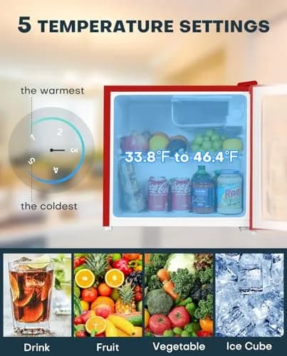 Upstreman 1.7 Cu.ft Mini Fridge with Freezer, Red-FR17 | Compact, Energy-Efficient, Quiet for Dorm & Office thumbnail 3