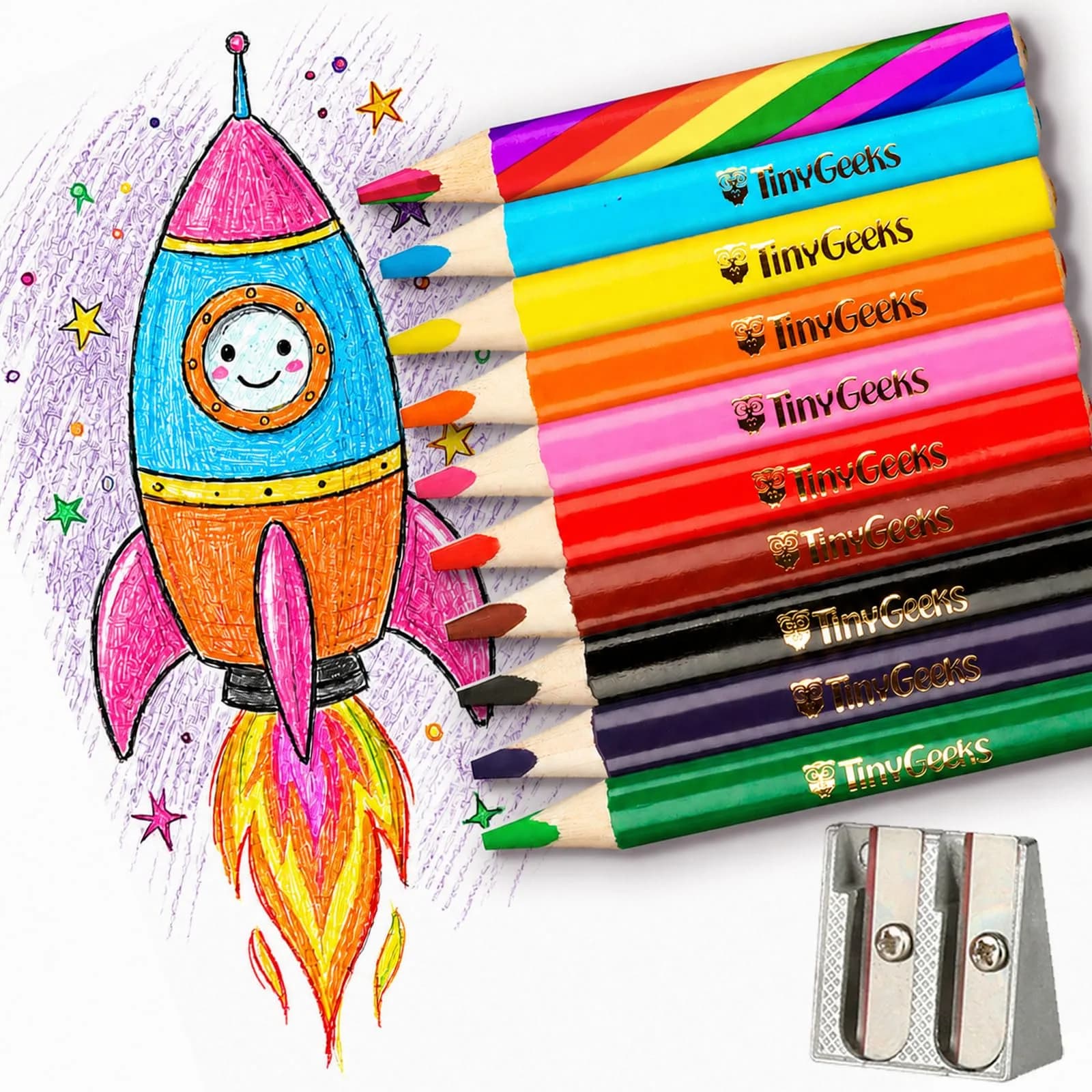 TinyGeeks Jumbo Fat Triangle Colored Pencils for Kids, Toddler Pencils Set of 10 | Teacher-Approved for Grip & Motor Skills - main product image