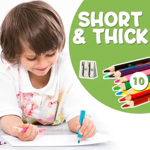 TinyGeeks Jumbo Fat Triangle Colored Pencils for Kids, Toddler Pencils Set of 10 | Teacher-Approved for Grip & Motor Skills thumbnail 2