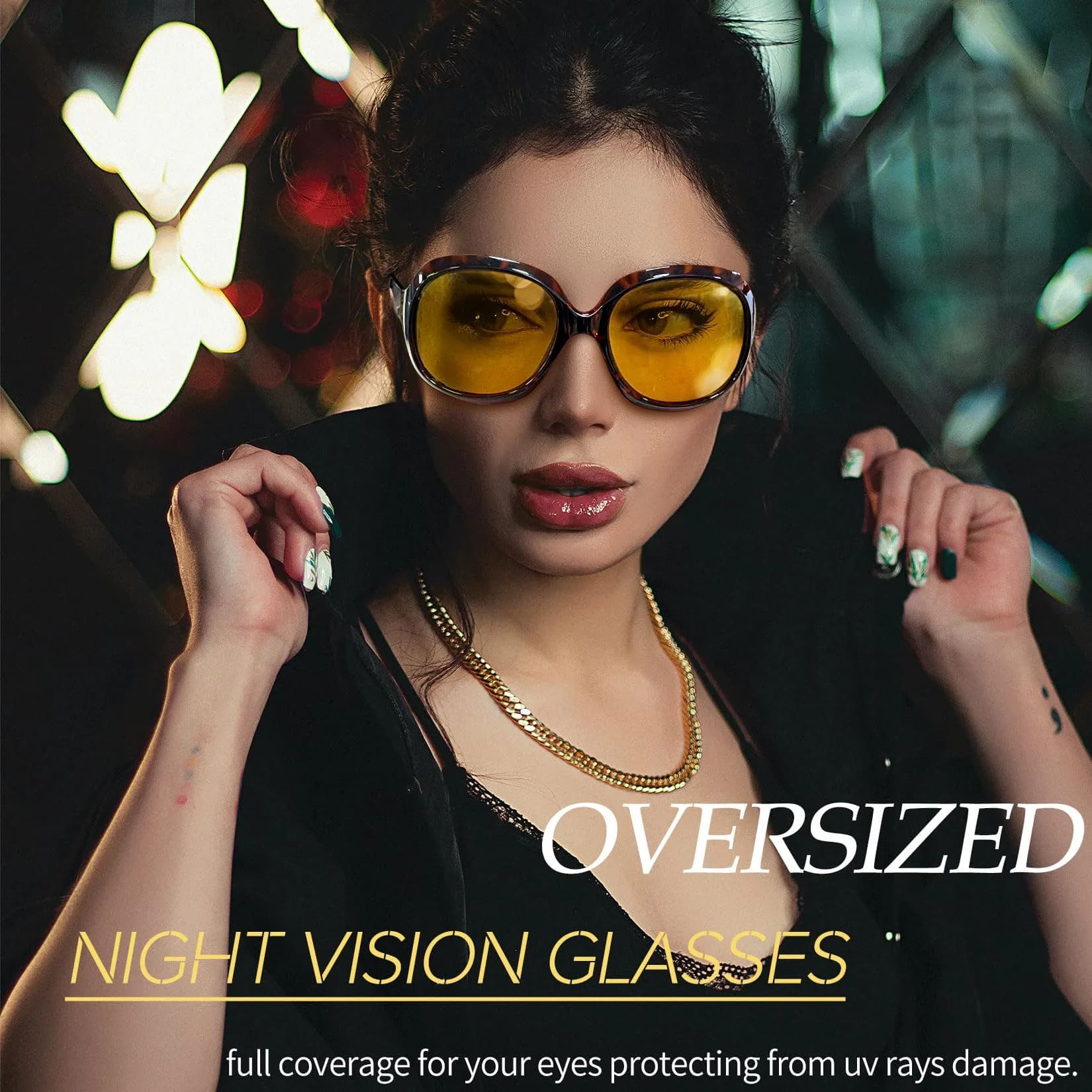 Joopin B26-Tortoise Oversized Sunglasses with Night Vision Yellow Lenses for Women - view 3