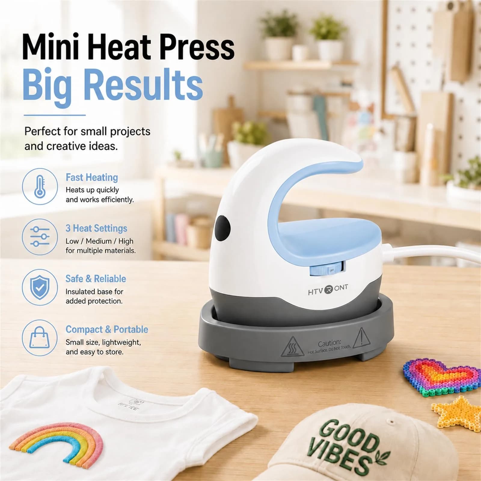 HTVRONT Mini Heat Press Machine - Vibrant Purple, Compact & Lightweight - view 4