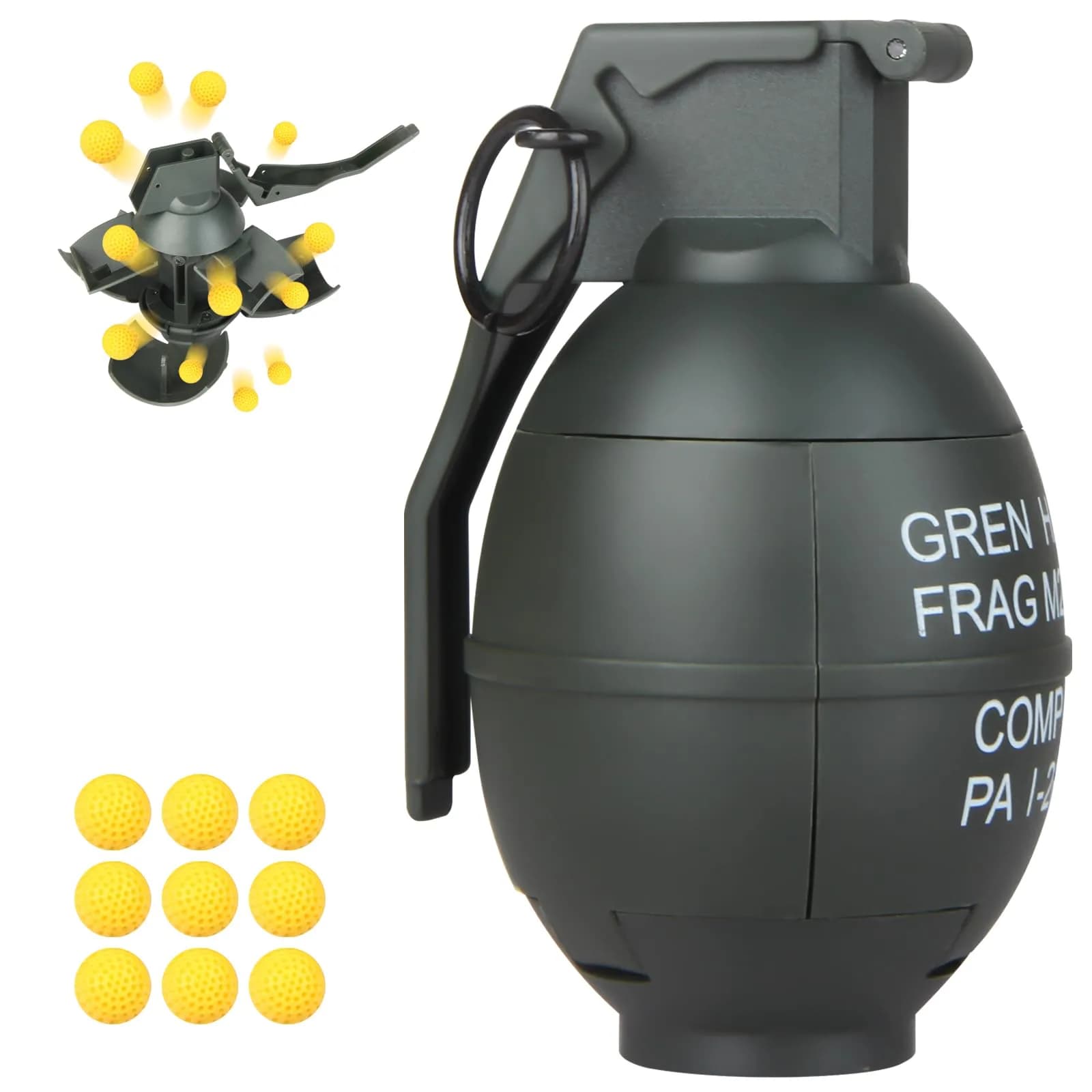 Tomatong Hand Grenade Toy M26A1 with 9 Foam Ammo, 10.9 cm (4.33 in) Length | CS Battle Game Toy for Ages 14+ - main product image