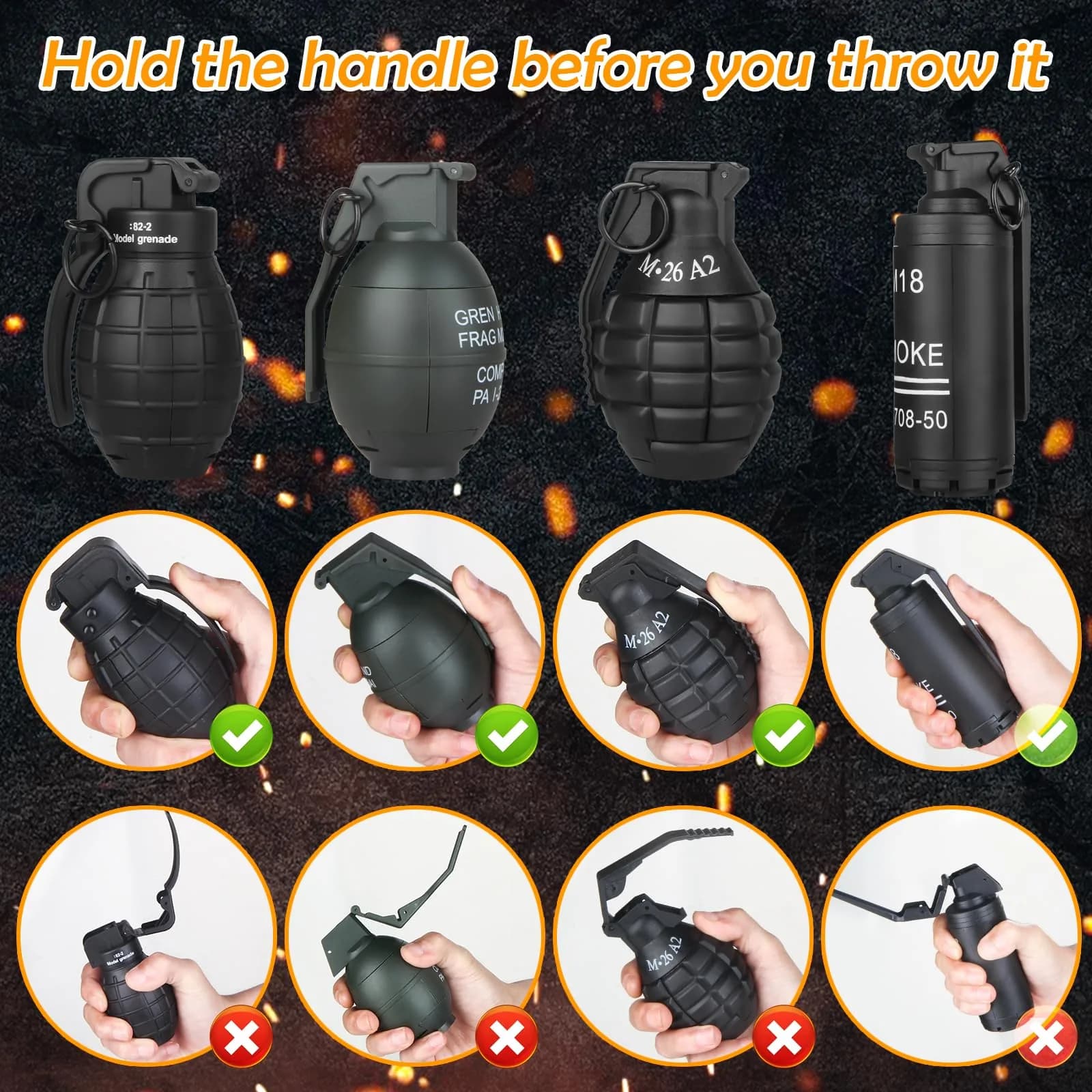 Tomatong Hand Grenade Toy M26A1 with 9 Foam Ammo, 10.9 cm (4.33 in) Length | CS Battle Game Toy for Ages 14+ - view 5