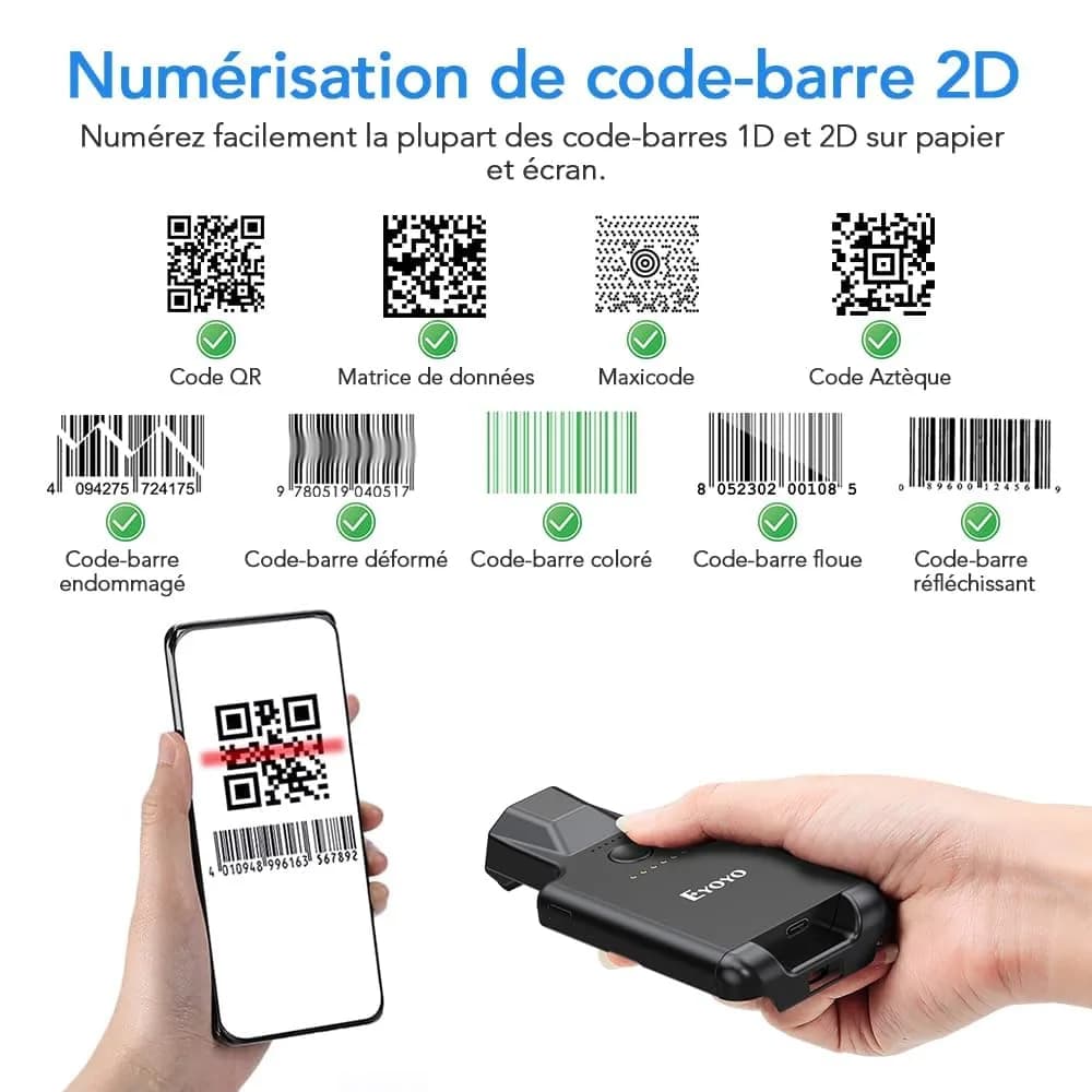 Eyoyo Bluetooth Back Clip Phone Barcode Scanner Green | 1D 2D QR Wireless Bar Code Reader with 1600mAh Battery - view 5