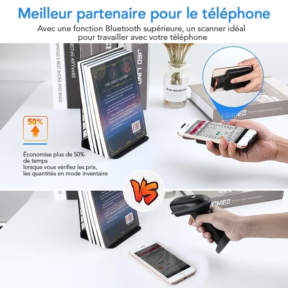 Eyoyo Bluetooth Back Clip Phone Barcode Scanner Green | 1D 2D QR Wireless Bar Code Reader with 1600mAh Battery - view 2