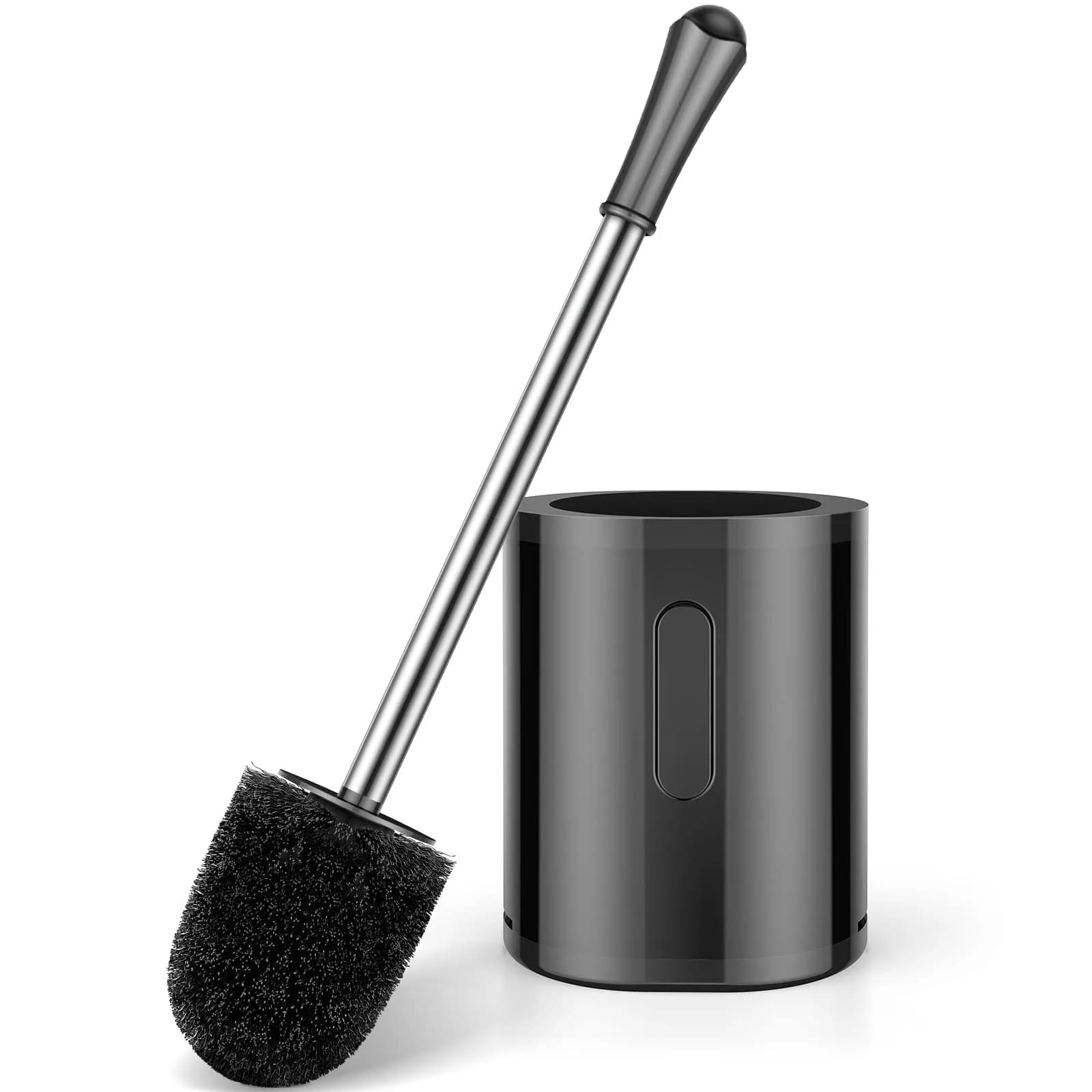 AONEZ Toilet Brush Compact Size Stainless Steel Handle Black | Space Saving Deep Cleaning — Black