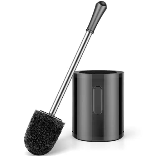 AONEZ Toilet Brush Compact Size Stainless Steel Handle Black | Space Saving Deep Cleaning thumbnail 1